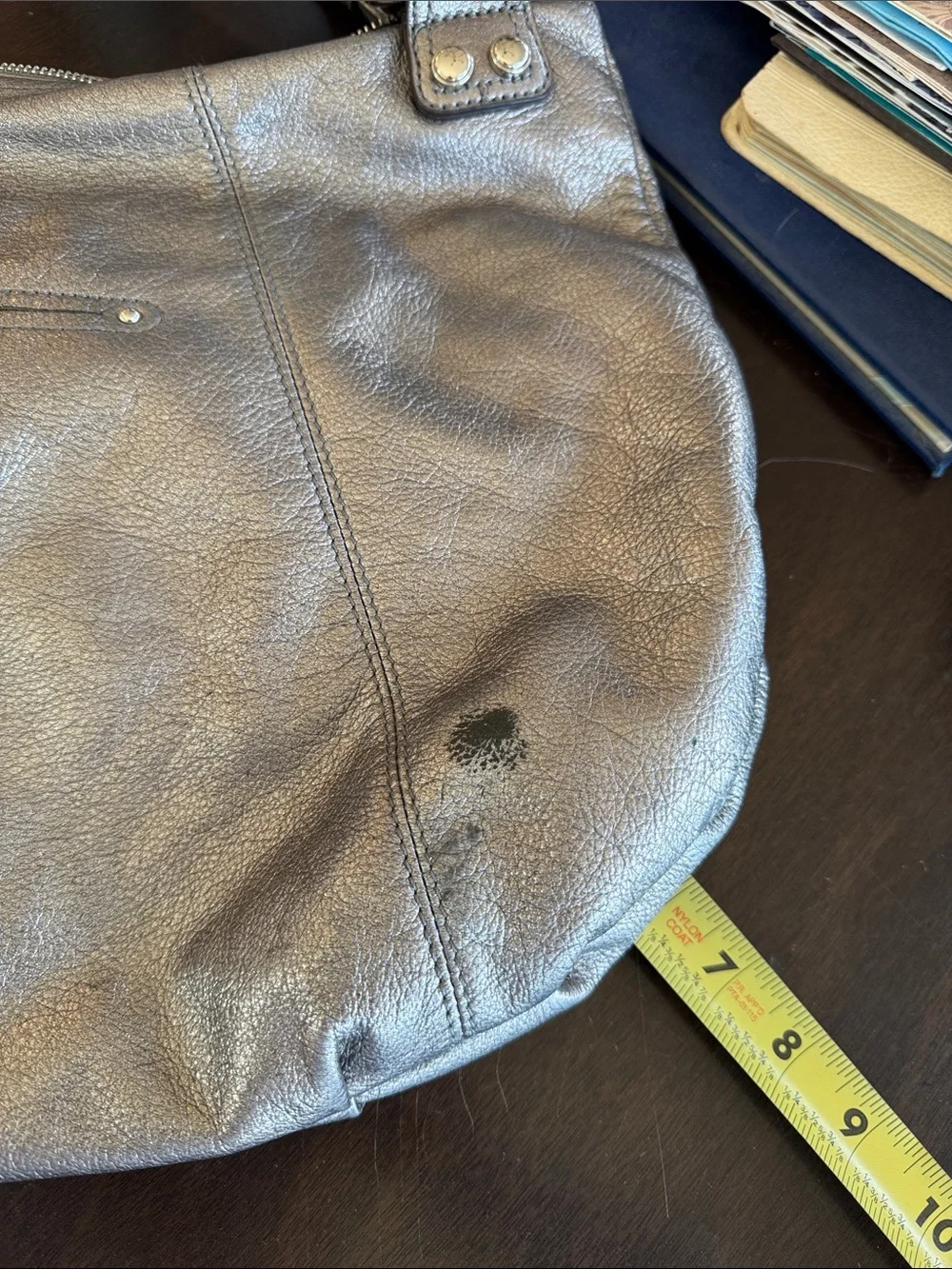 b. makowsky Metallic Gray Leather Hobo Shoulder Bag